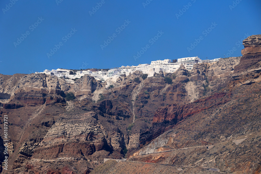 View of the crater rim of the Cyclades island of Santorini-Greece  