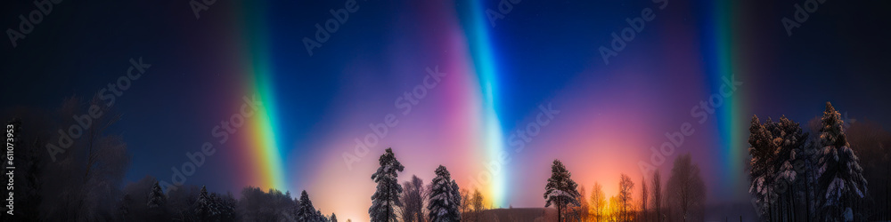 Captivating image of atmospheric light columns casting vibrant beams over serene, snowy landscape, evoking emotions and setting it apart for potential buyers. Generative AI Captivating image of atmospheric light columns casting vibrant beams over serene, snowy landscape, evoking emotions and setting it apart for potential buyers. Generative AI