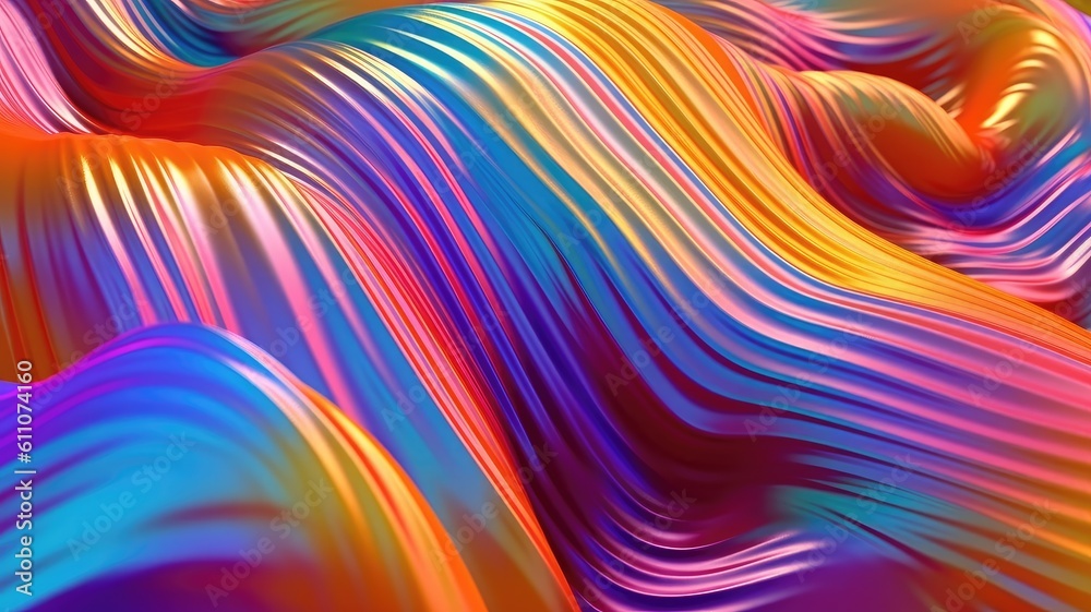 A colorful abstract background with holographic wavy lines. Created with Generative Ai Technology