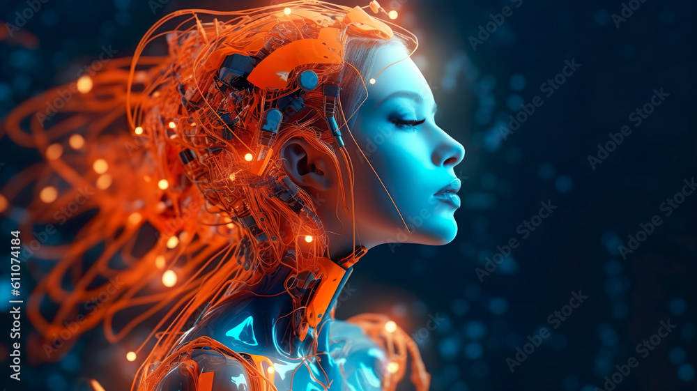Virtual assistant, AI beautiful woman. Generative AI. Virtual assistant, AI beautiful woman. Generative AI.