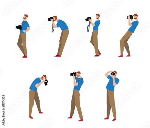 Photo shooting, Photographer, photograph making photo using camera. Vector Illustration, clip art, cartoon.