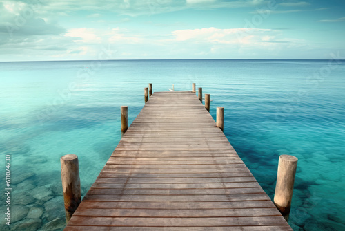 Wooden dock with blue sea , Travel concept