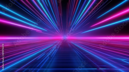 3D render, abstract background with neon lights. Futuristic corridor with glowing neon lines, generative Ai