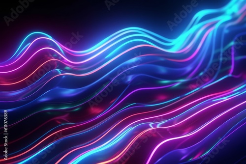 abstract background with blue and pink neon lines, 3d render, generative Ai