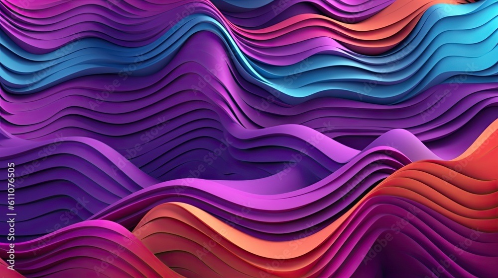 Fototapeta premium Abstract paper shapes background, bright colorful sliced layers with purple waves. Created with Generative Ai Technology