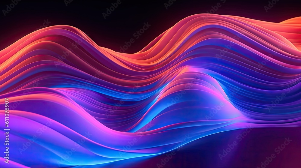 Fototapeta premium Abstract background of purple and red wavy lines on the black background. Created with Generative Ai Technology