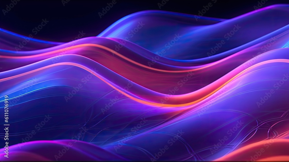 Fototapeta premium Abstract background of purple and red wavy lines on the black background. Created with Generative Ai Technology