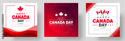 Happy Canada day social media post banner, sticker design template set celebrated in 1 july. canada independence day banner or background bundle.