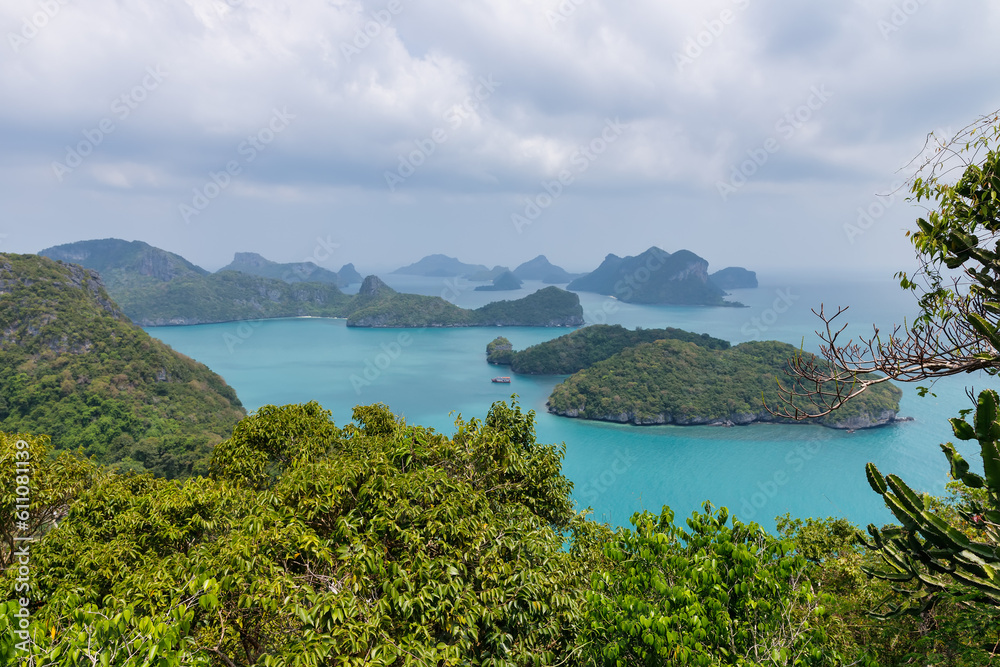 tropical paradise,Bird eye view of Angthong national marine park, koh Samui, Suratthani, Thailand.