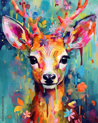 Immerse yourself in the mesmerizing world of a trending animal with a vibrant and colorful portrait that showcases its natural beauty and captivating charm - Generated AI