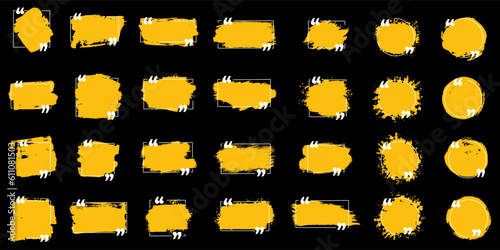 set grunge logo template for text with frame and splashes effect. Grunge quote, frame notes. Dirty artistic design boxes with elements frames for text. Isolated Grunge logo, text box. vector set