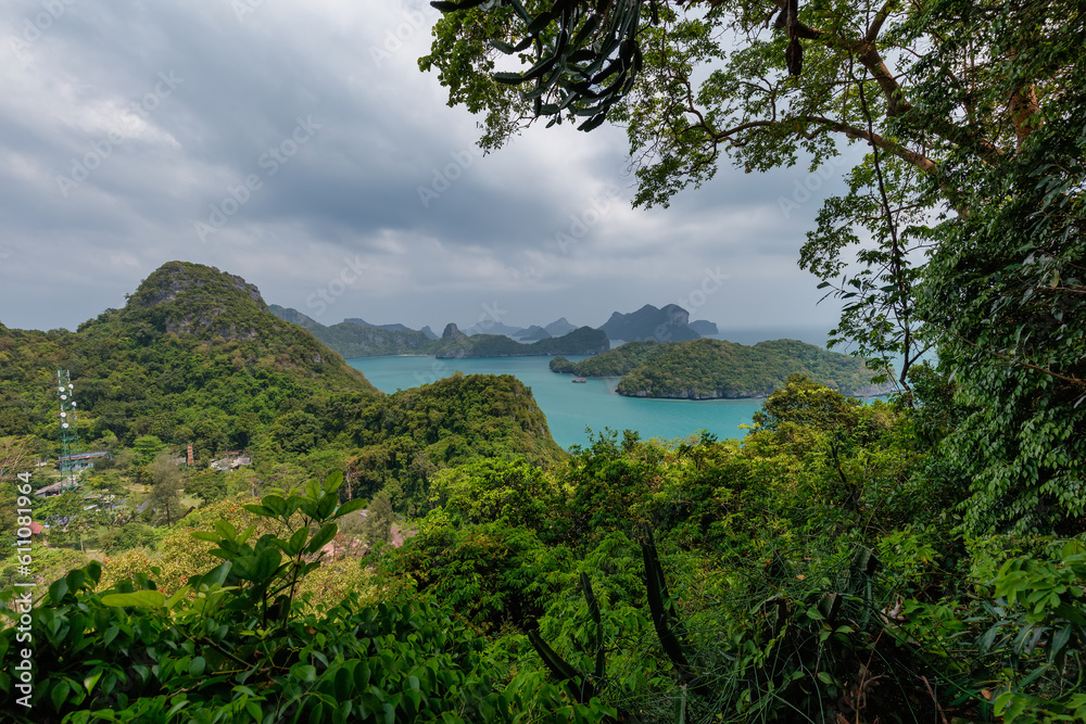 tropical paradise,Bird eye view of Angthong national marine park, koh Samui, Suratthani, Thailand.