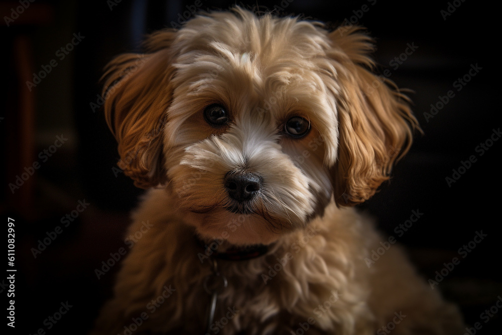 Portrait of a dog of the Bolognese breed close-up, generative ai