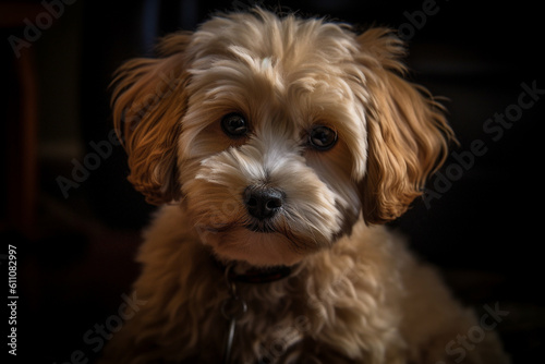 Portrait of a dog of the Bolognese breed close-up, generative ai