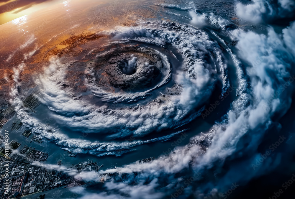 a spiral swirling over the clouds, devastation, generative ai