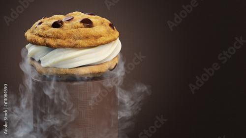 Single Frozen Chocolate Chip Cookie on Platform (ID: 611084590)