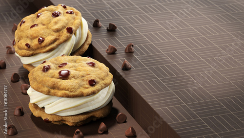 Two Chocolate Chip Ice Cream Sandwiches Rest on Stage (ID: 611084717)