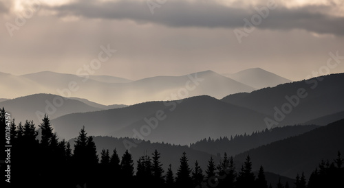 beautiful somewhat dark cloudy landscape of mountains