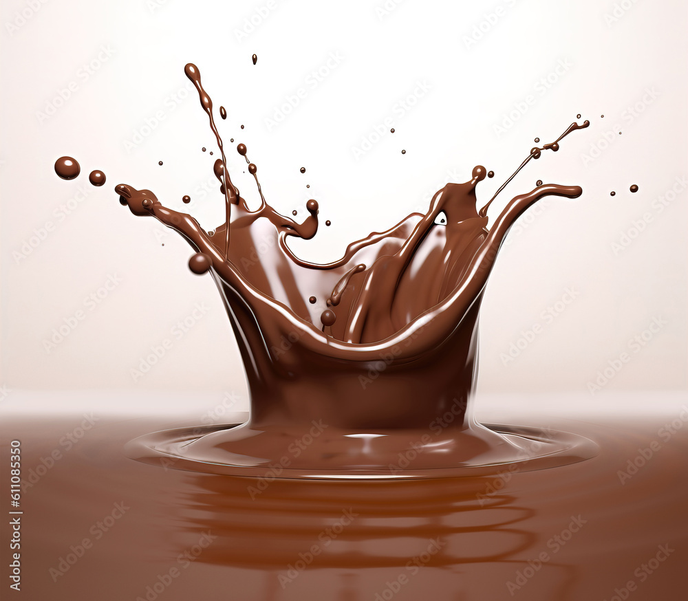 Liquid Chocolate crown splash in a pool of liquid chocolate. Generative ...