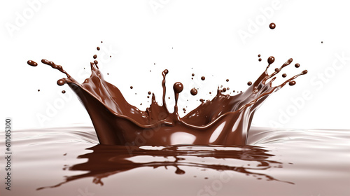 Liquid Chocolate crown splash in a pool of liquid chocolate. Generative A.I.
