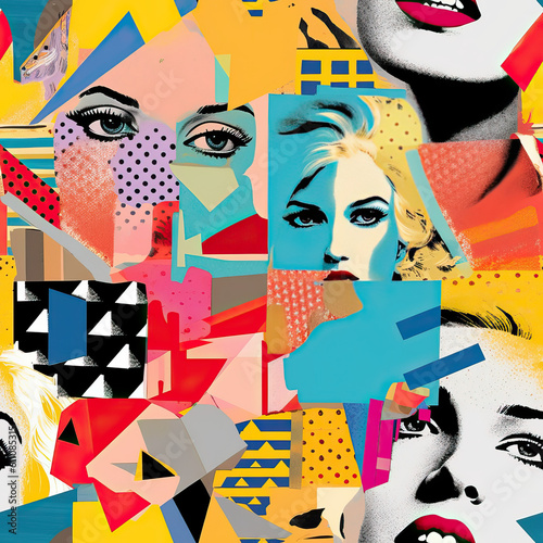 Pop art collage 90s seamless repeat pattern [Generative AI]
