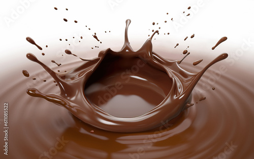 Crown splash of liquid chocolate with ripples. Generative A.I.