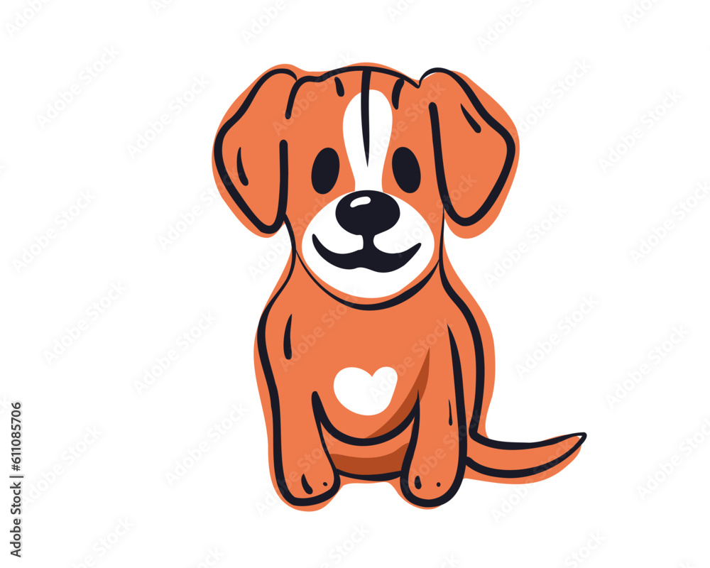 Happy cartoon puppy sitting, Flat vector illustration Happy cartoon puppy sitting, Flat vector illustration