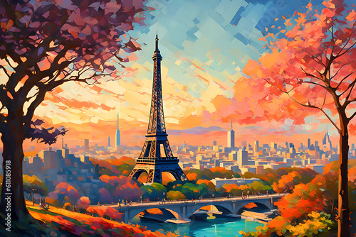 An enchanting illustration captures the elegance and grandeur of the Eiffel Tower, transporting you to the heart of Paris from the comfort of your own imagination. | Generative AI