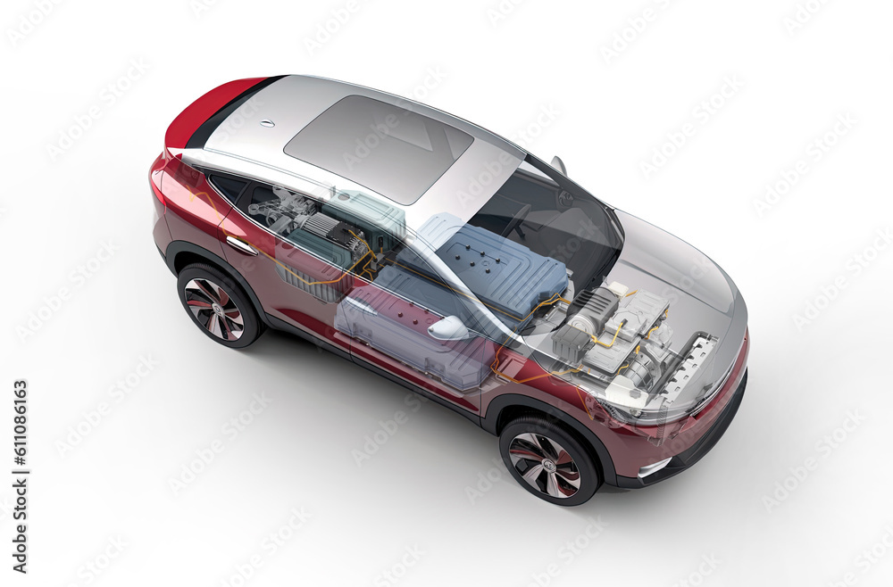 Electric generic car technical cutaway EV system. (body Generative A.I.) Electric generic car technical cutaway EV system. (body Generative A.I.)