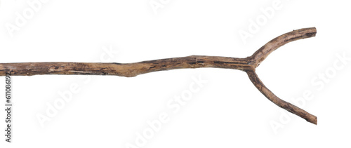 ancient wooden stick shepherd isolated on white background