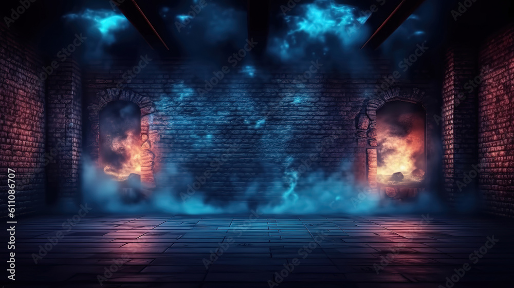 Naklejka premium Dark background with smoke and bright highlights. Generative ai