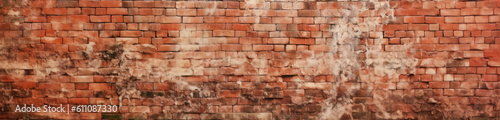 Old distressed Red brick wall texture  wide panoramic  Modern game texture pattern. Generative Ai.