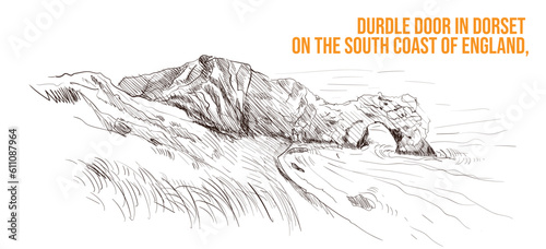 Durdle Door in Dorset on the south coast of England, illustrator Line Art