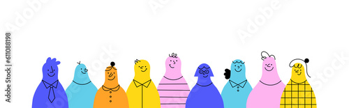 Diverse colorful people crowd character set. Modern young person group collection. Different multicolor person team, business staff worker or student community together.