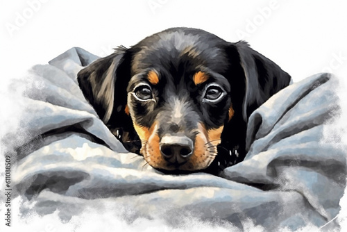 Pamper dog in bed. Generative AI