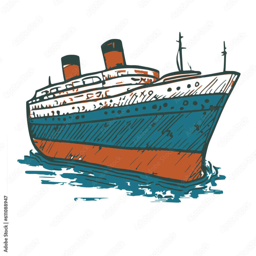 Obraz premium A stunning hand-drawn illustration of the iconic Titanic ship in vibrant colors. This piece is sure to captivate any admirer of maritime history and art.