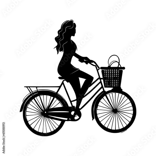 A charming vector design of a bicycle with a lady and a basket, perfect for adding a touch of whimsy and nostalgia to any project.