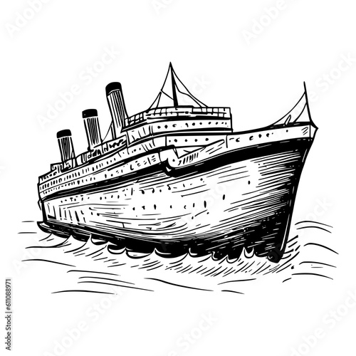 A breathtaking hand-drawn illustration of a titanic, showcasing its intricate details and grandeur. A must-have for art collectors and fans of epic designs.
