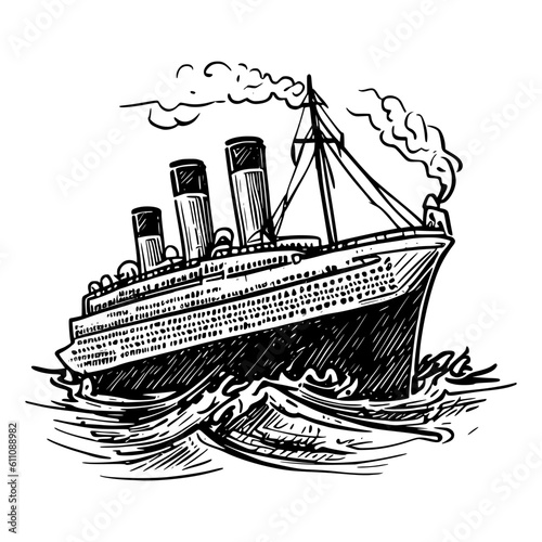 A breathtaking hand-drawn illustration of a titanic, showcasing its intricate details and grandeur. A must-have for art collectors and fans of epic designs.