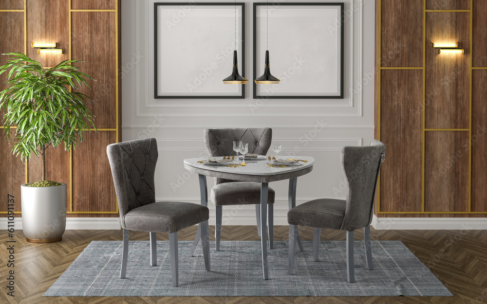 3D rendering of Dining room interior. interior design .dining table 3D rendering of Dining room interior. interior design .dining table