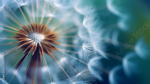 Dandelion flower with seeds closeup as nature background. Generative Ai