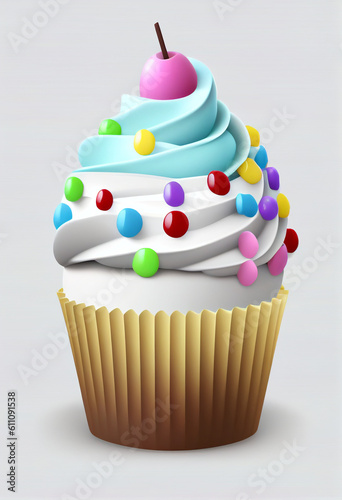 A beautiful cupcake on a white background. AI Generated