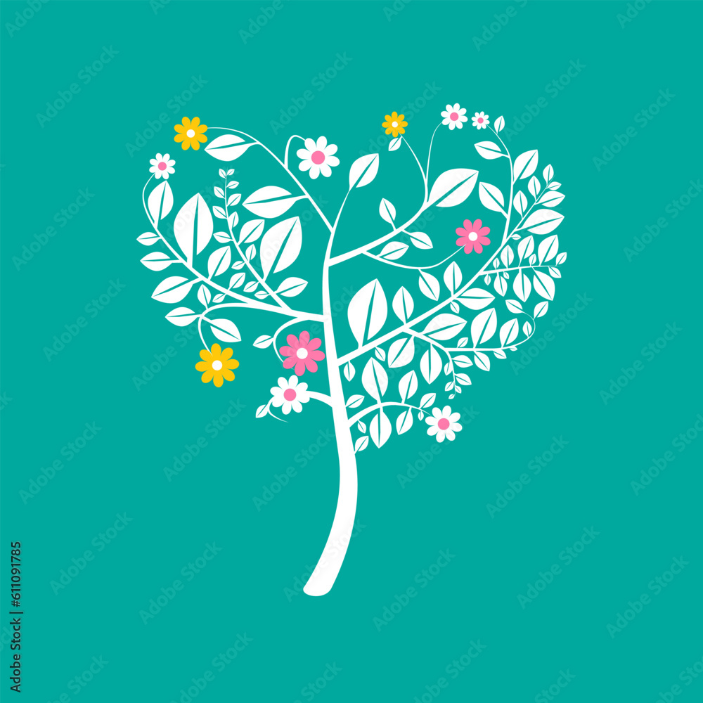 White blossom tree on blue background - vector White blossom tree on blue background - vector