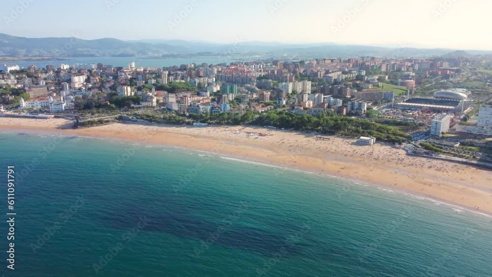 Aerial drone perspective of beautiful and touristic city of Santander. View of Aerial drone perspective of beautiful and touristic city of Santander. View of