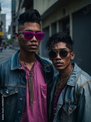 alternative gay couple wearing sunglasses