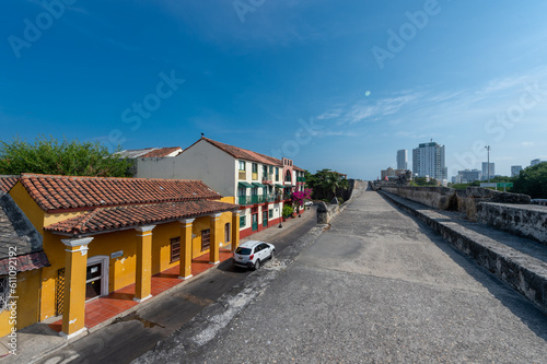 Cartagena, Bolivar, Colombia. March 15, 2023: Facade of colonial architecture in the walled city.
