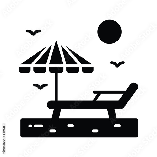An icon of sunbed represents tanning or relaxation in the sun, premium vector design