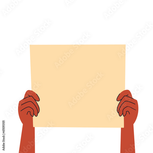 Concept of hands hold banners, Blank vote placards and peace protest poster. flat vector