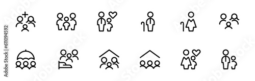 Family icon, vector set design with Editable Stroke. Line, Solid, Flat Line, thin style and Suitable for Web Page, Mobile App, UI, UX design.