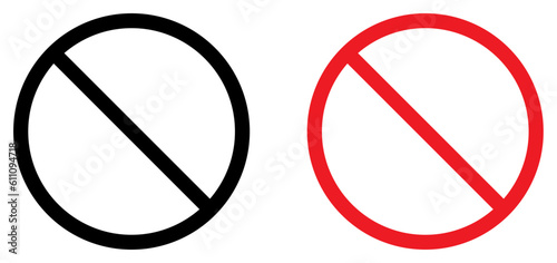 Set of ban symbols. Circle sign stop entry and slash line. Vector illustration isolated on white background